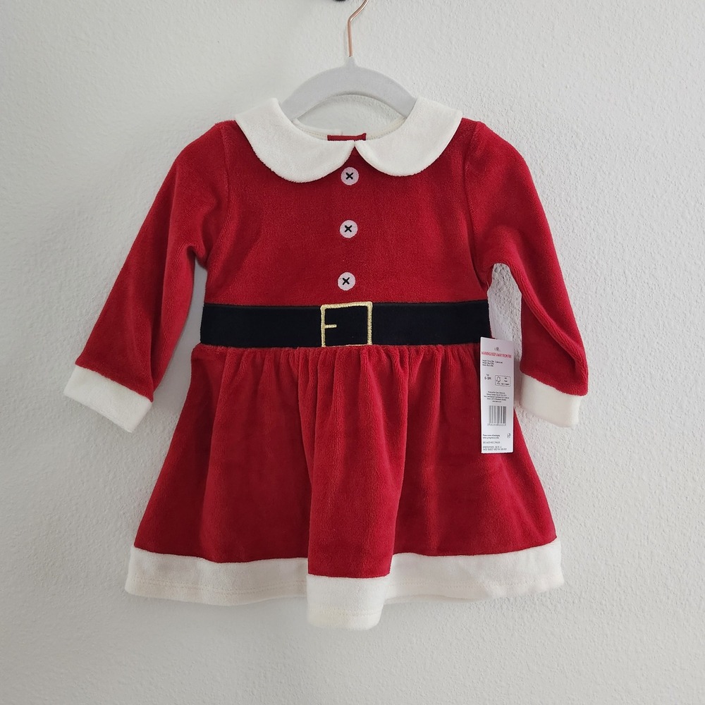 NWT Baby Girls Red Velour Mrs Claus Christmas Dress White Trim 6-9M